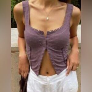 NEW Women's Purple Sleeveless Button Down Perforated Detail Top